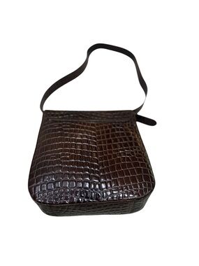 Claudia Italy 100% geniune leather Croc-Embossed Shoulder Bag in Dark Brown